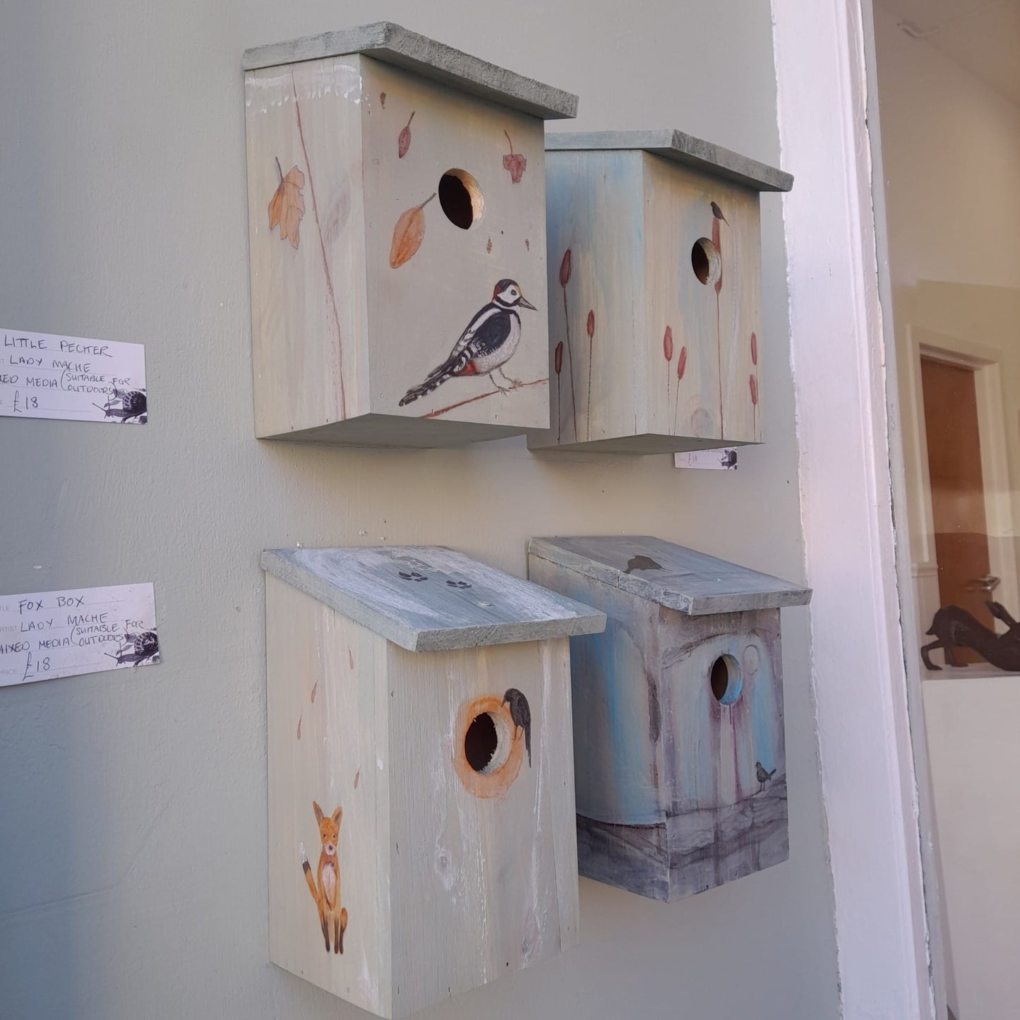 Lady Maché hand painted bird boxes